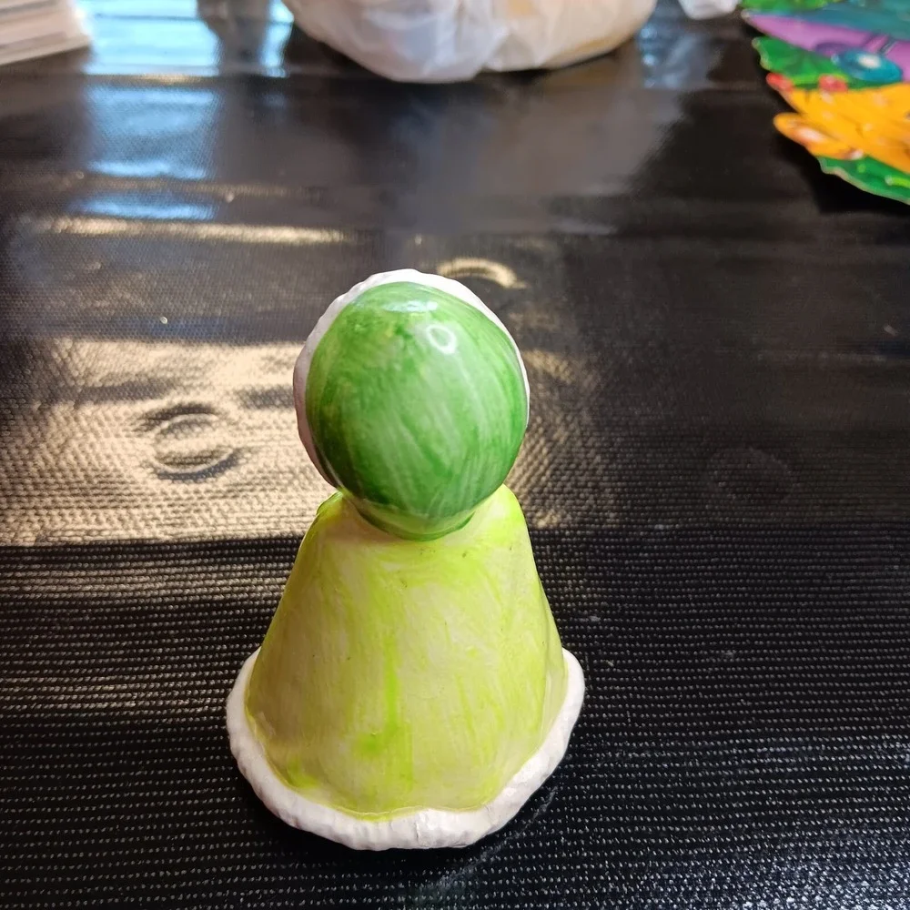 Vintage MCM Christmas Girl Figurine Korea Ceramic Green Candle‎ Holiday Decor